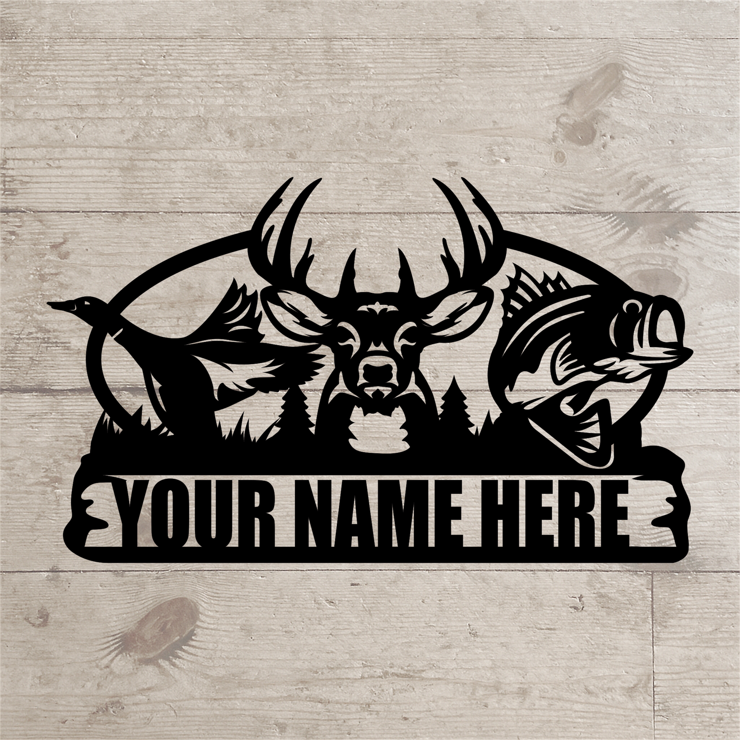 Duck Buck Fish Nameplate – Custom Hunting & Fishing Metal Sign