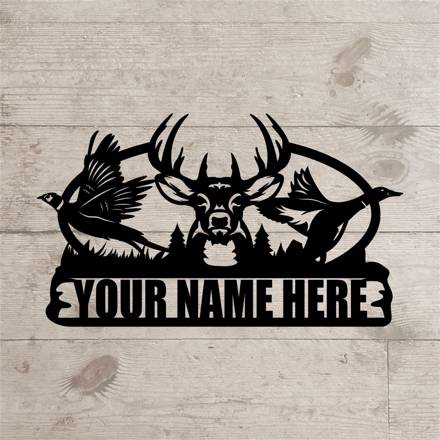 Pheasant Buck Duck Nameplate – Custom Hunting Lodge Metal Sign