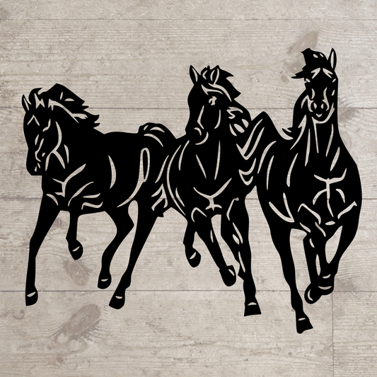 Running Horses – Rustic Equestrian Scene Metal Wall Art