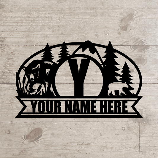Bear Nameplate – Custom Wildlife Metal Sign for Cabin, Lodge, or Home