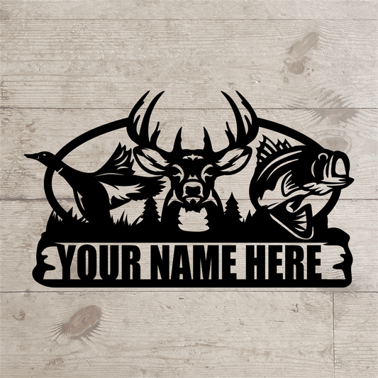 Duck Buck Fish Nameplate – Custom Hunting & Fishing Metal Sign