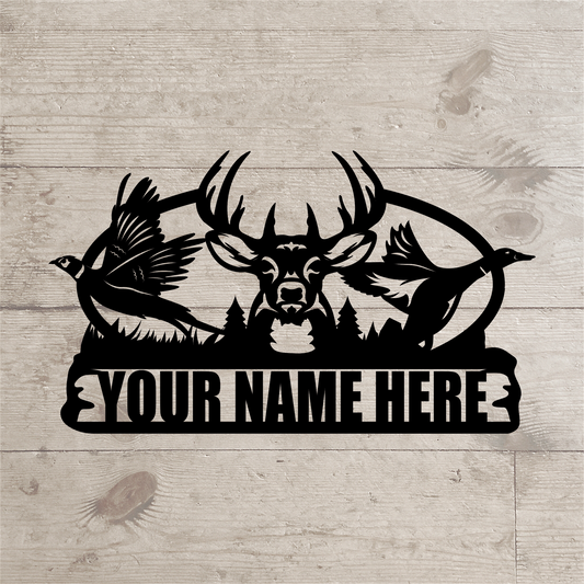 Pheasant Buck Duck Nameplate – Custom Hunting Lodge Metal Sign