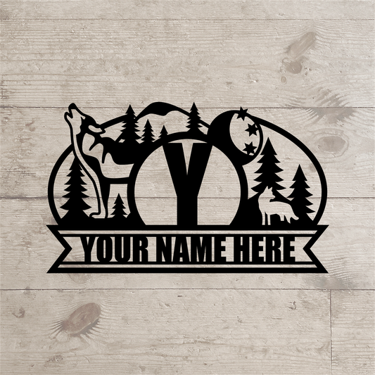 Wolf Nameplate – Custom Wildlife Metal Sign for Cabin, Lodge, or Home